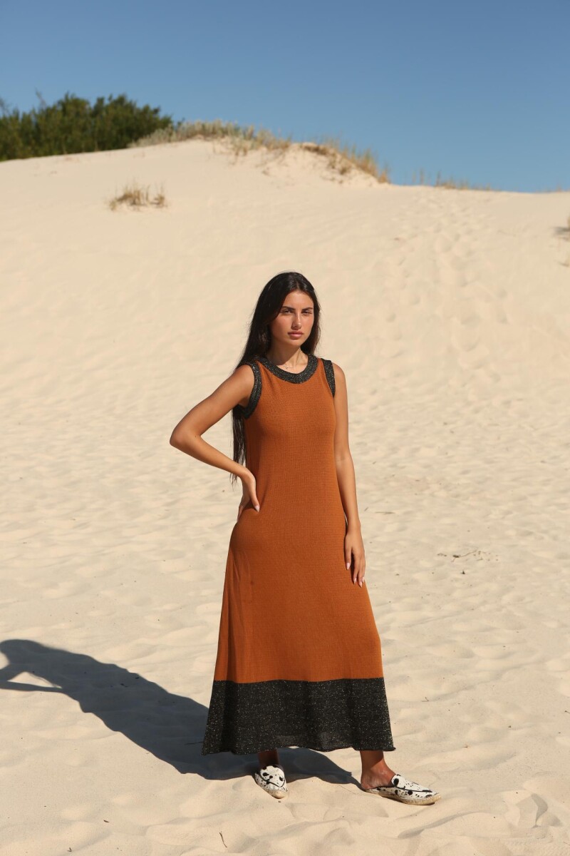 Vestido Acaí Long Knit - Camel y Negro 