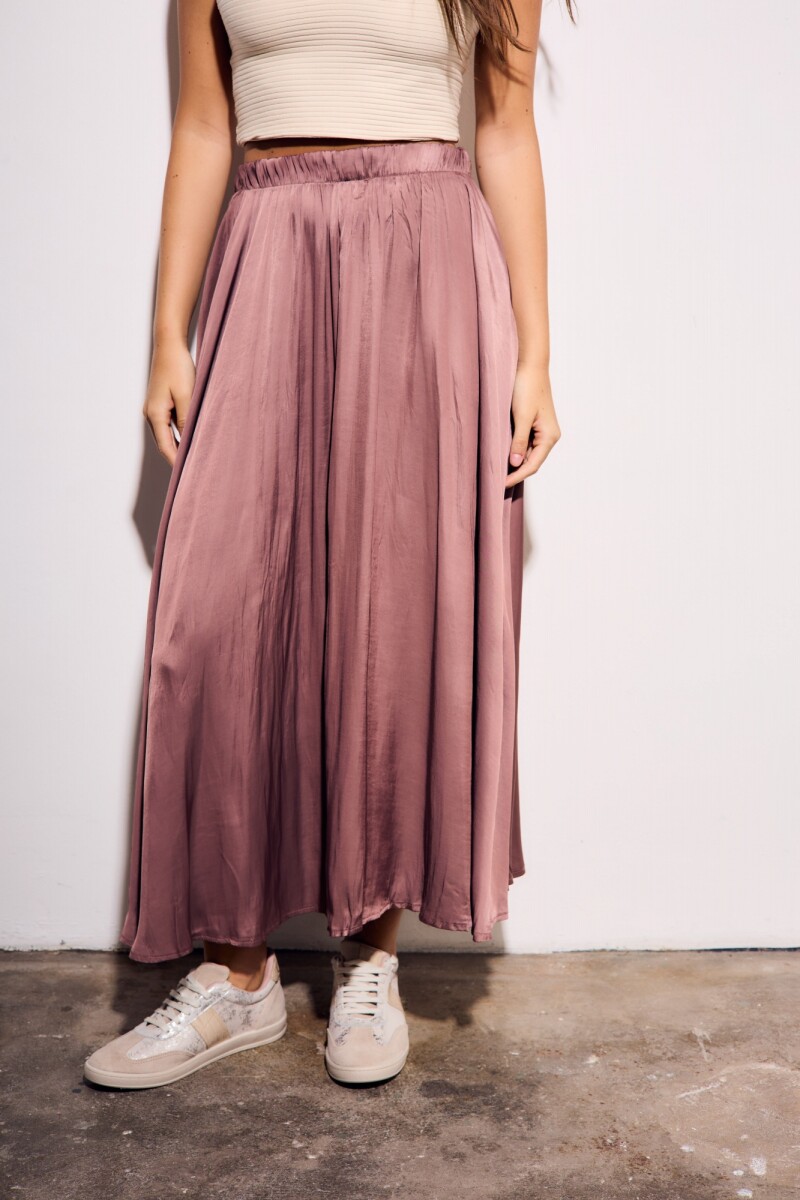 Falda Saten Pliegues Rosa