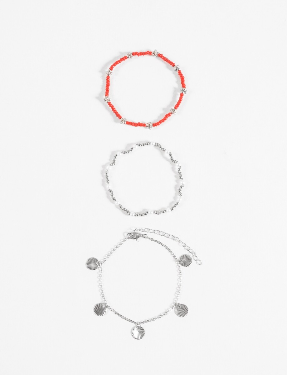 Tobillera triple con mostacillas - rojo 