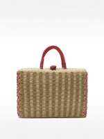 Cesta Tote Rectangular De Efecto Rafia natural