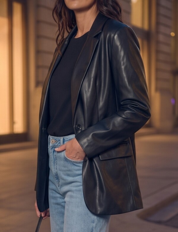 Blazer Eco Cuero Oversized NEGRO