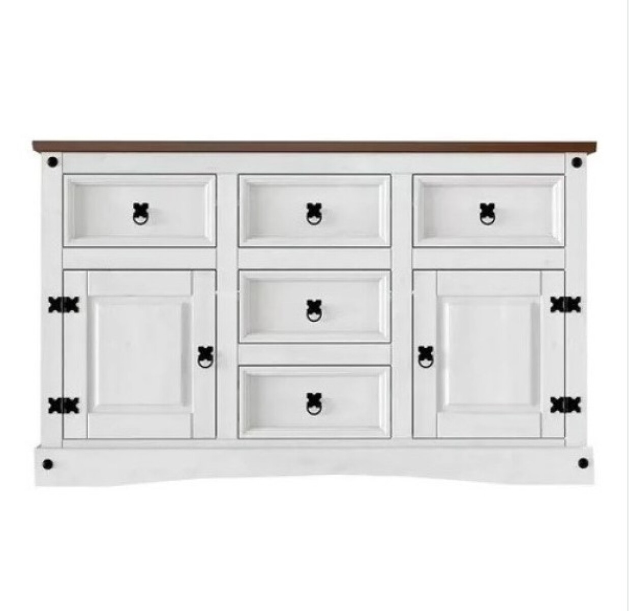 Mueble Estilo Mexicano 2 Puertas 5 Cajones Color BLANCO y CERA NATURAL 