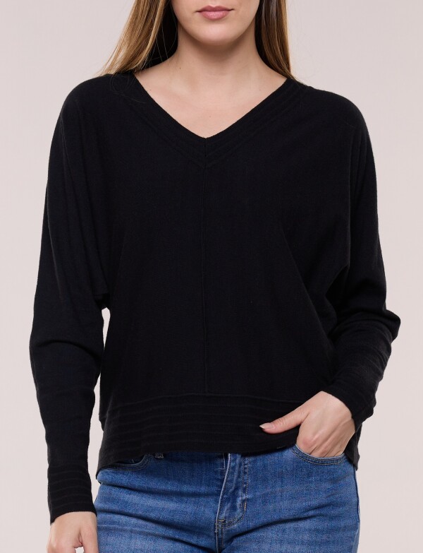 Buzo Tejido Fino Escote V Con Costura Central NEGRO