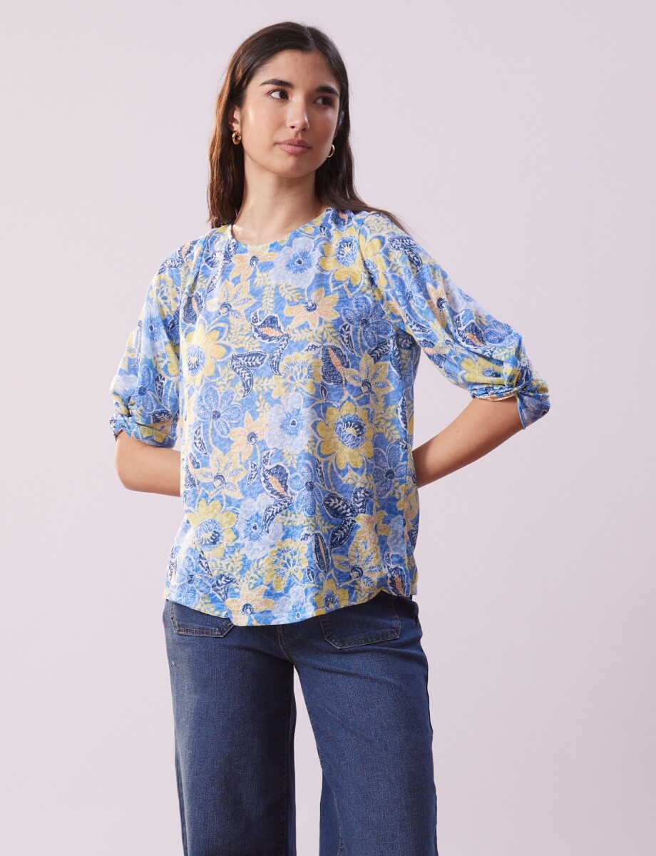 Blusa Flower Print - Celeste/multi 
