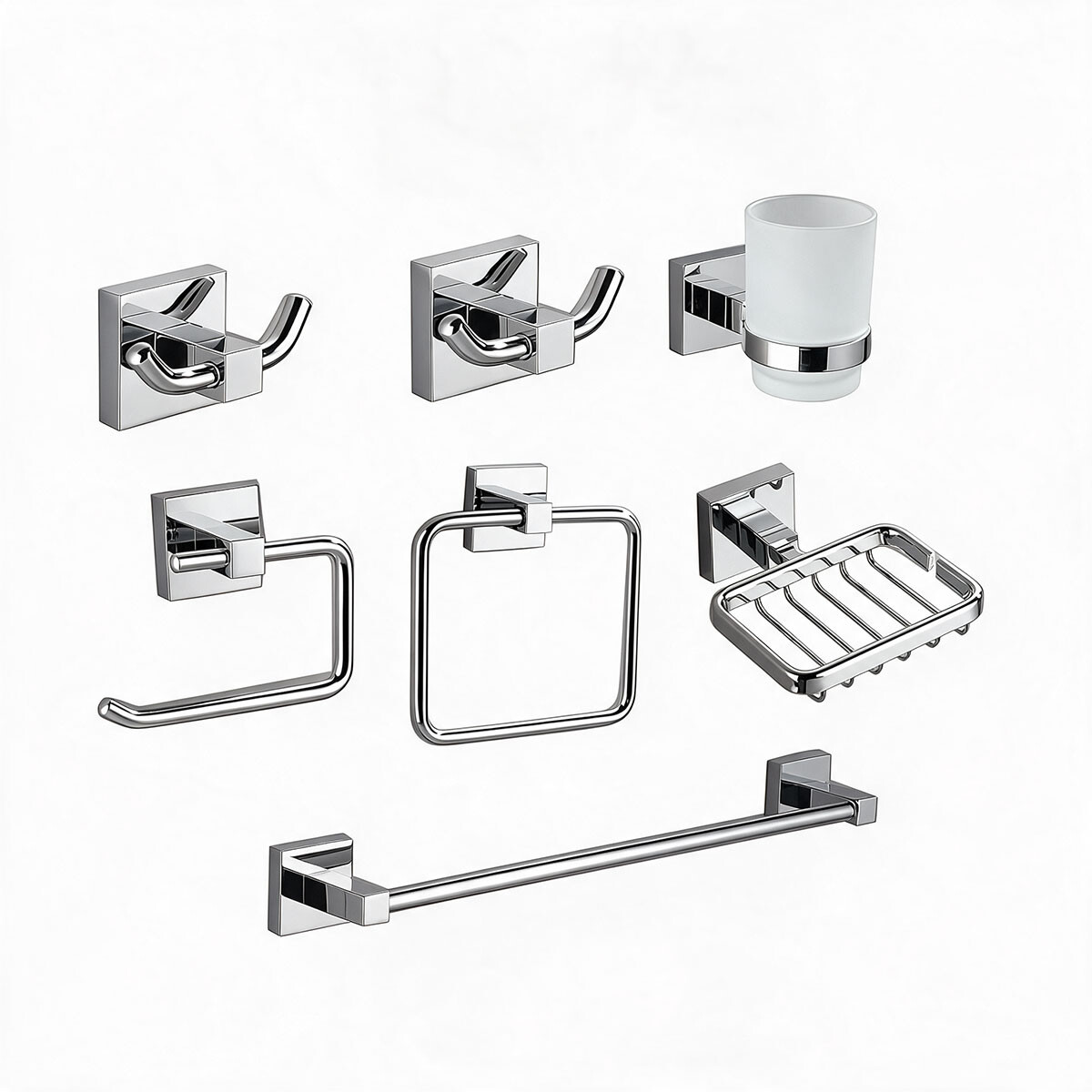 Set De Accesorios Cuadrado Metal Linea Zinc Color Cromo 