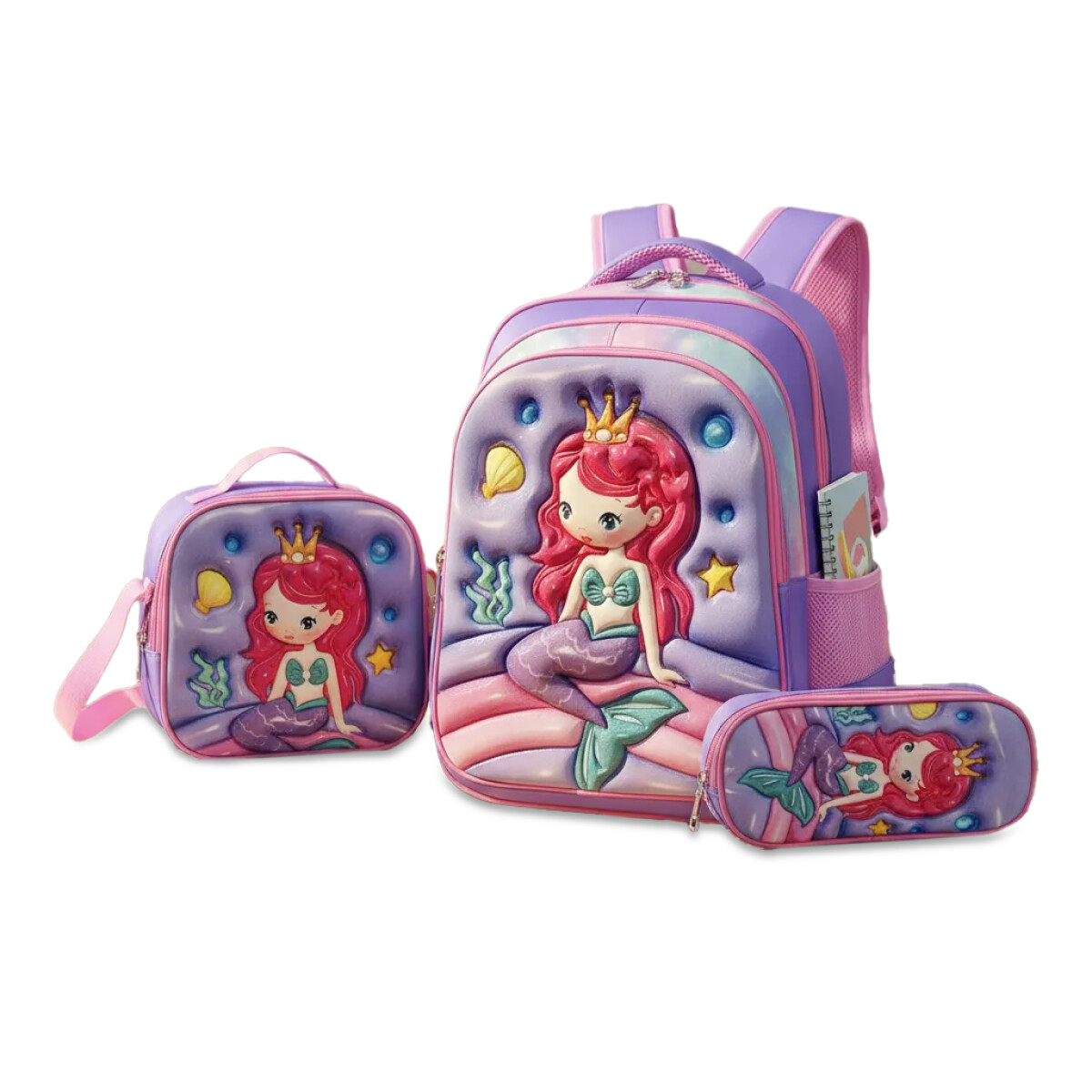 Set Mochila Lonchera Cartuchera Escolar 3 Piezas - Lila 