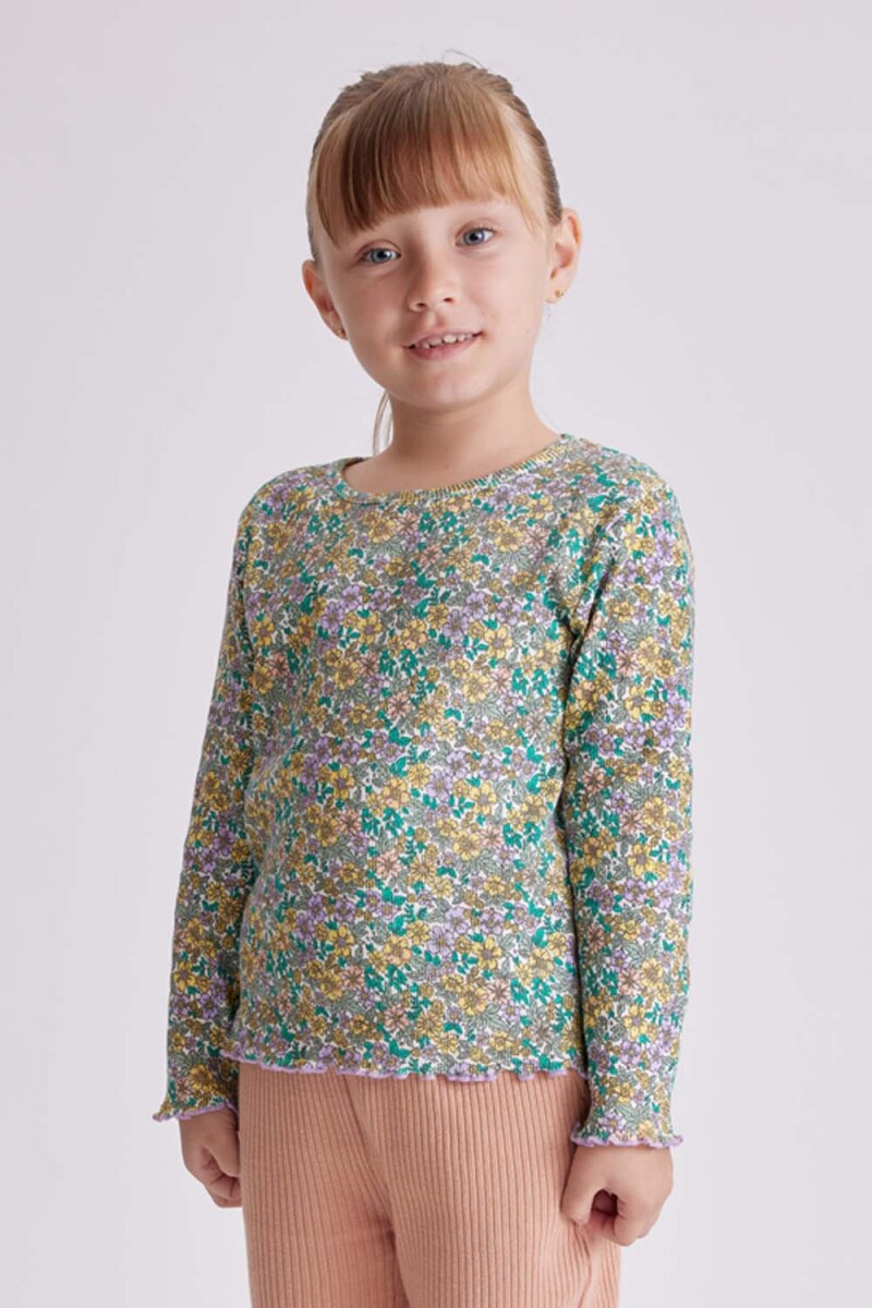 Remera manga larga rib Flores lila