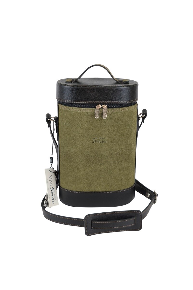 Matera de cuero combinada con pecari verde