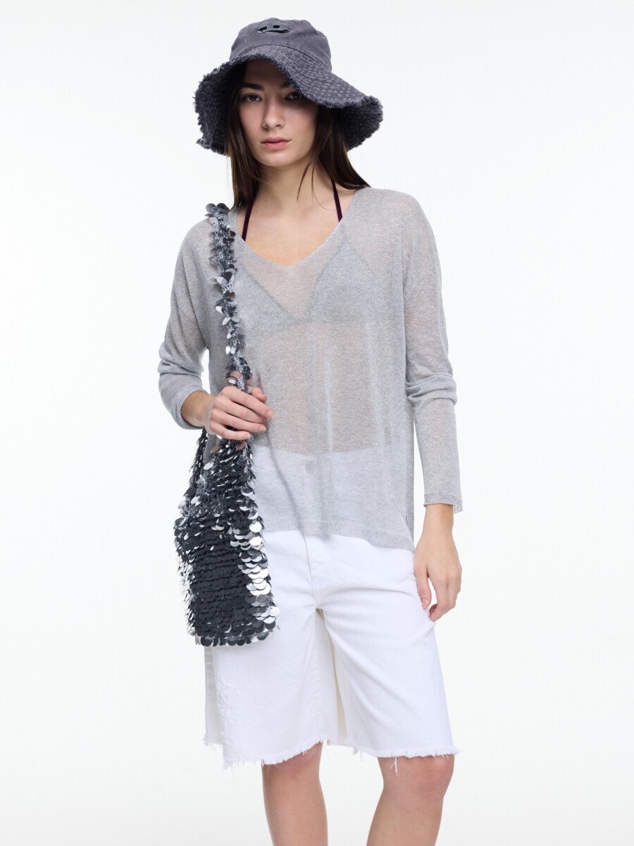 SWEATER EN V LUREX 