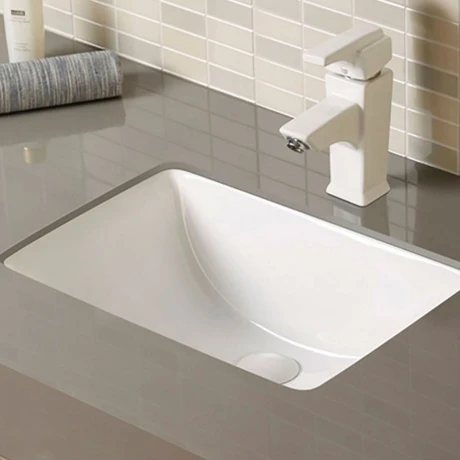 Bacha Rectangular De Empotrar De Loza Blanca Con Desague Aqualia 000