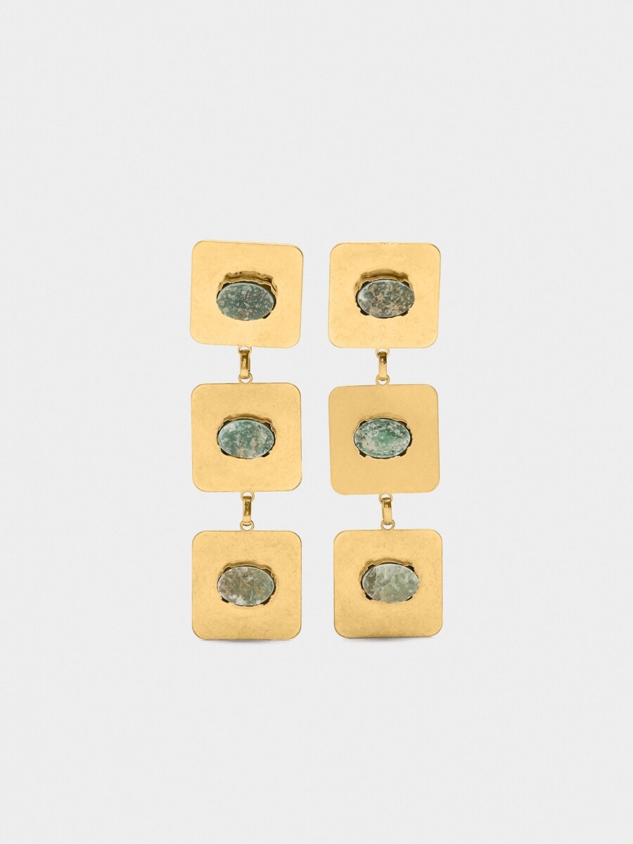 Pendientes Largos Cuadrados Con Piedras verde
