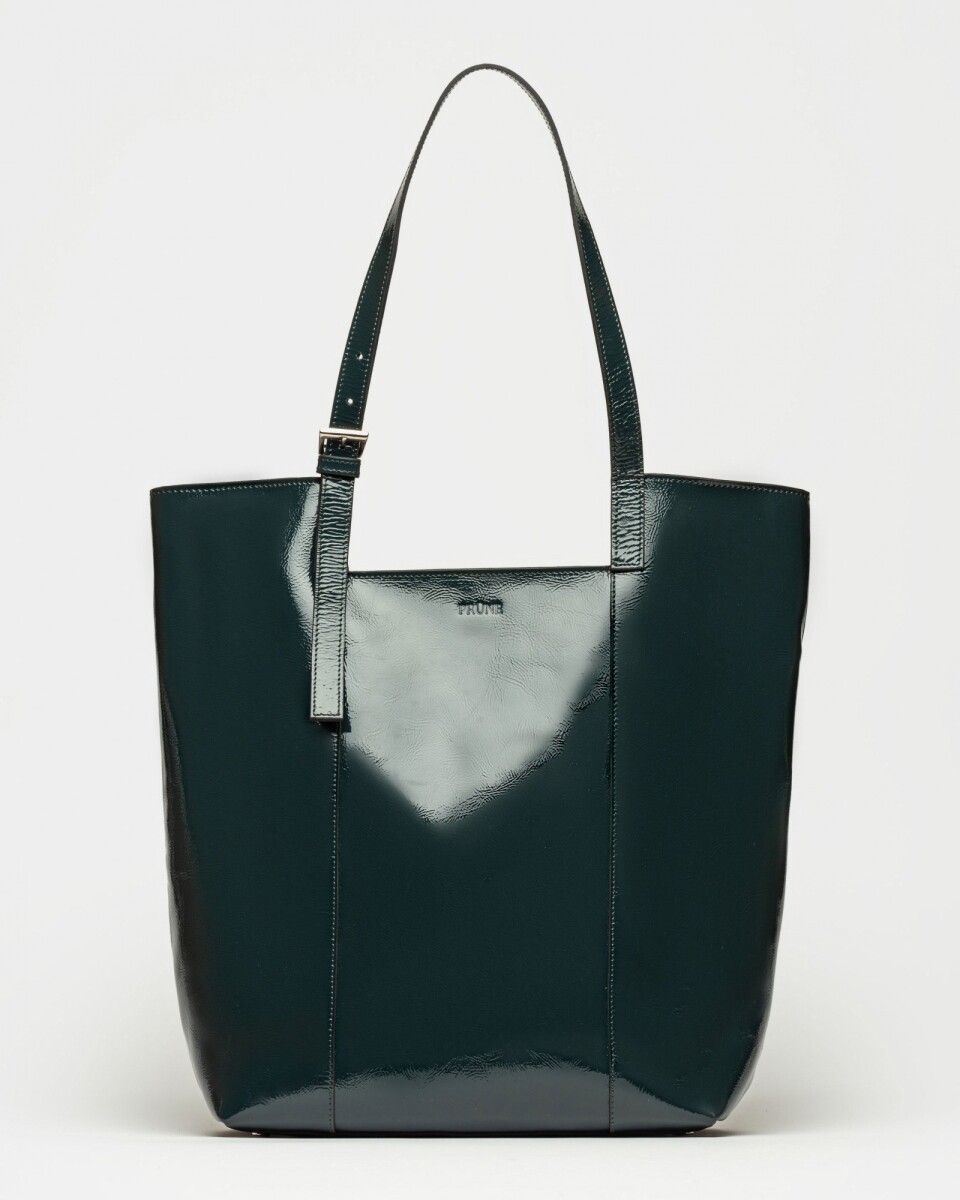Shopper The Icon en cuero charol arrugado - Verde 