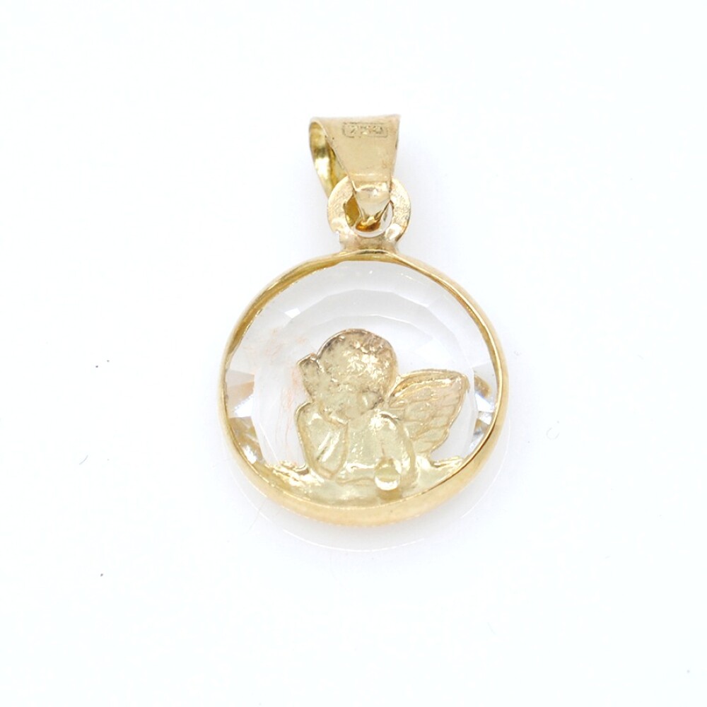 Medalla chica oro 18k y cristal Angel 12 mm Medalla chica oro 18k y cristal Angel 12 mm