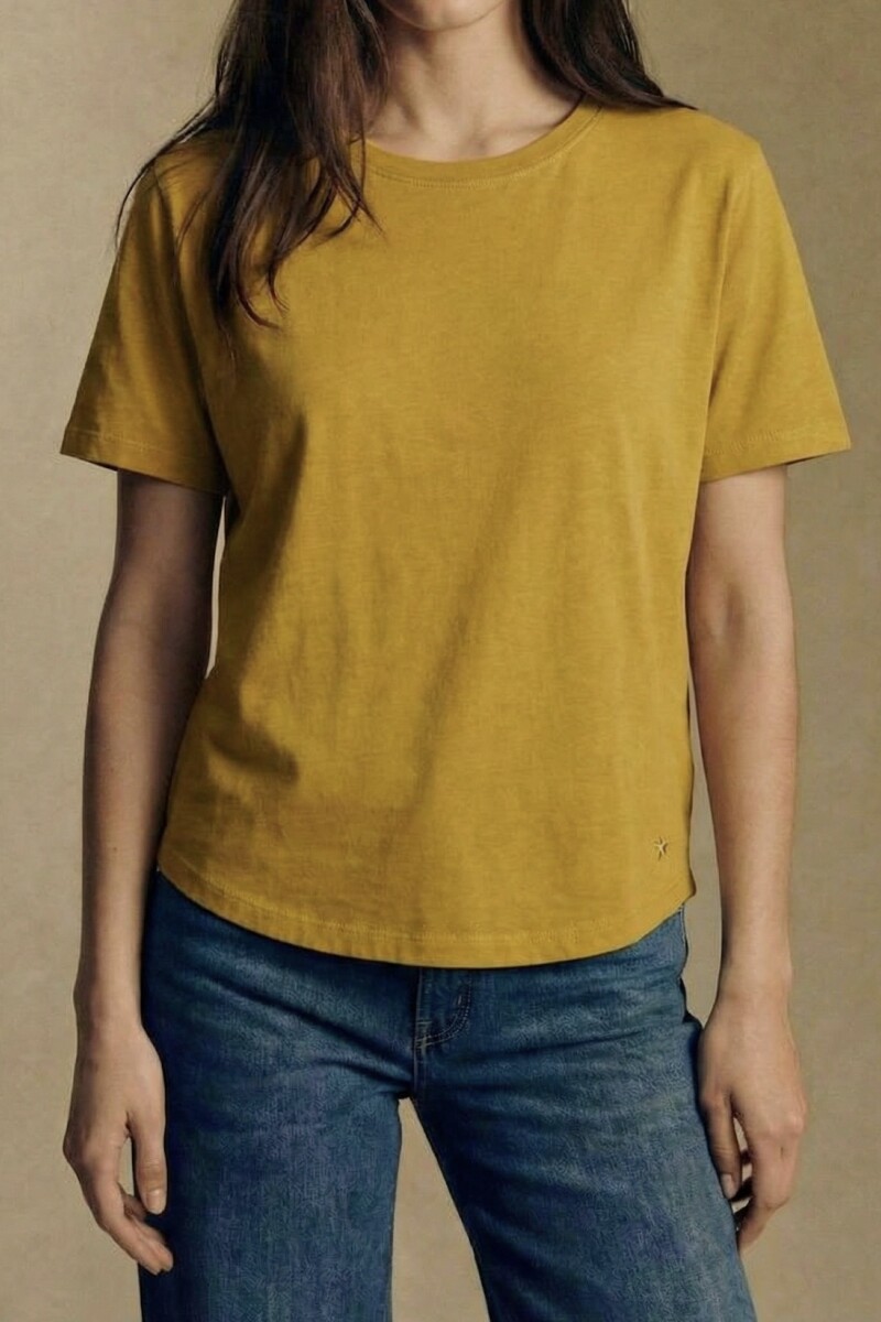 Remera Algodon Lavado Manga Corta Mostaza