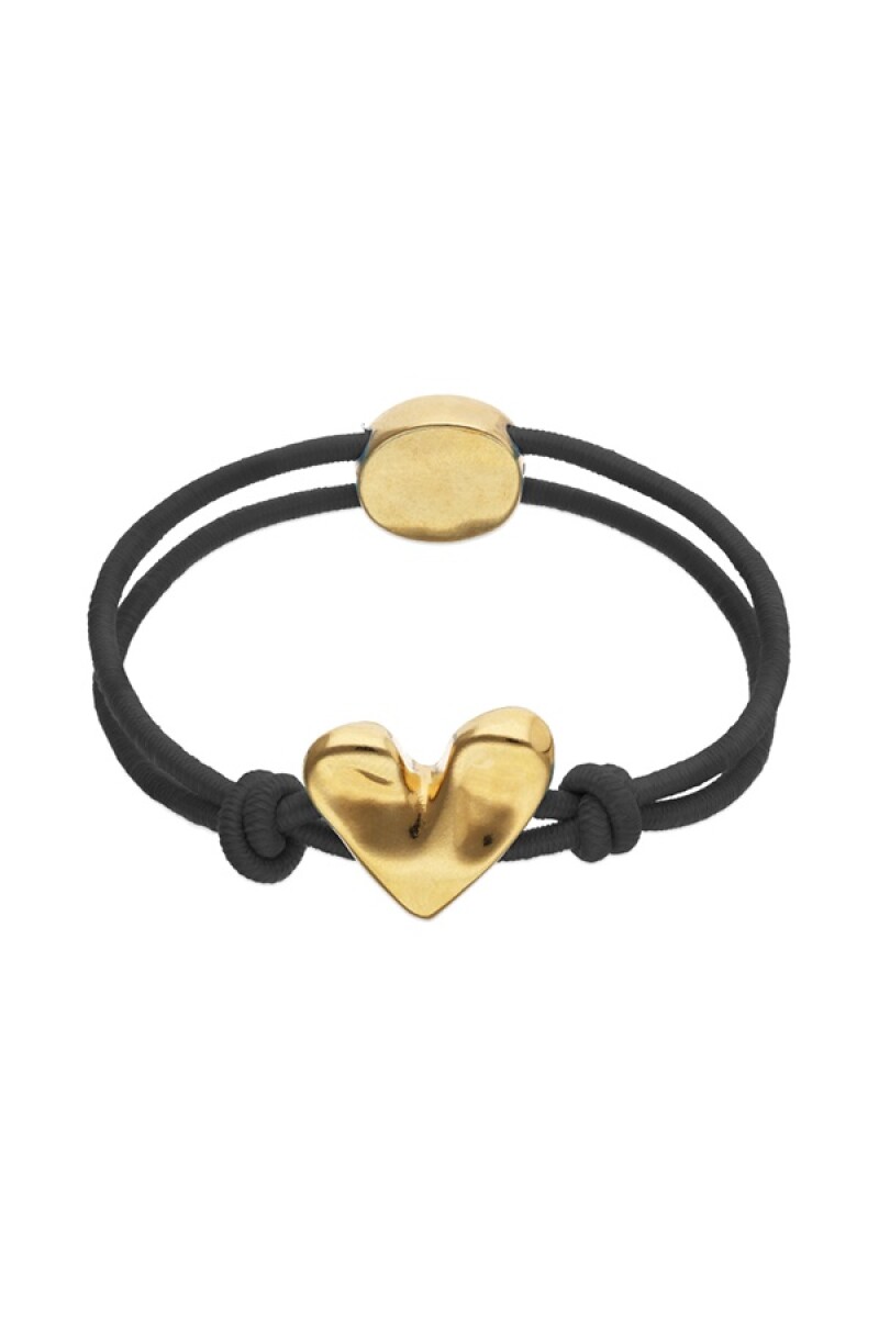 PULSERA DE HILO ELÁSTICO NEGRO CON CORAZÓN BAÑADO EN ORO 18K - Pulsera 