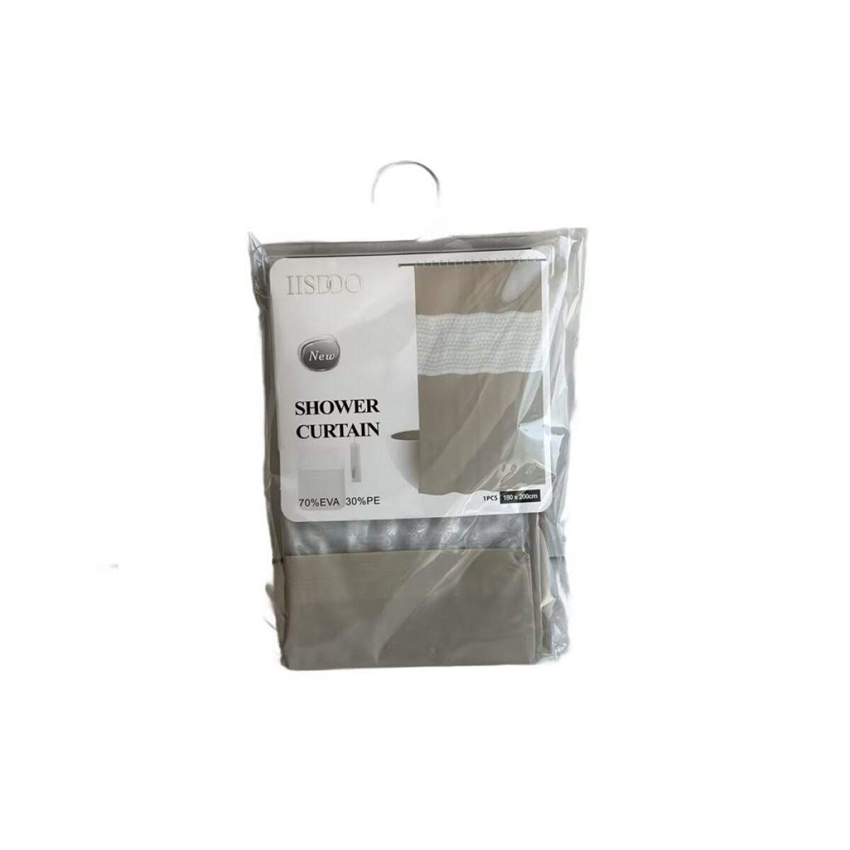 CORTINA DE BAÑO C/VISOR C/GANCHOS 180x200CM BEIGE 