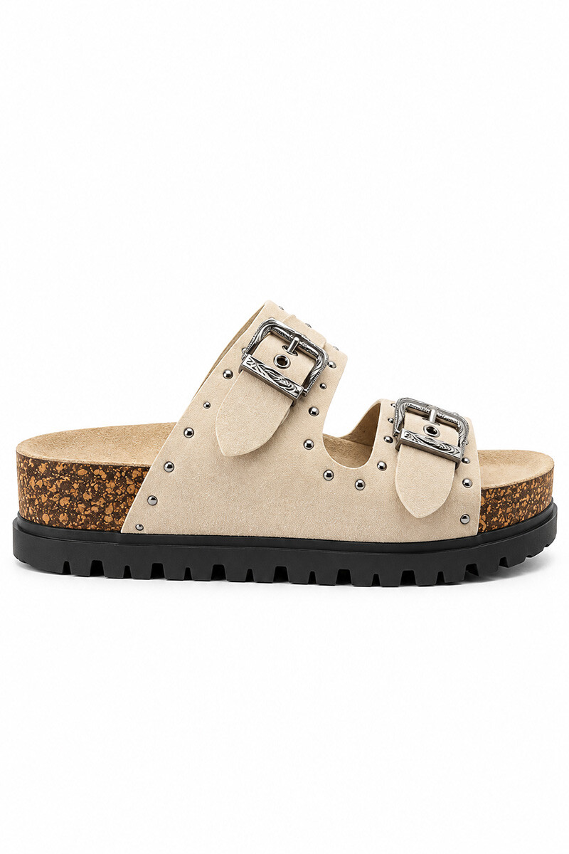 Sandalia Bettina Birky plataforma con tachas BT100 Beige