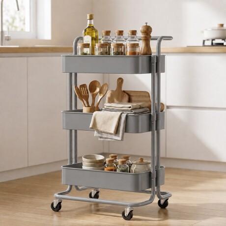 Carrito Organizador Metálico Multiuso Gris - 3 niveles Carrito Organizador Metálico Multiuso Gris - 3 niveles