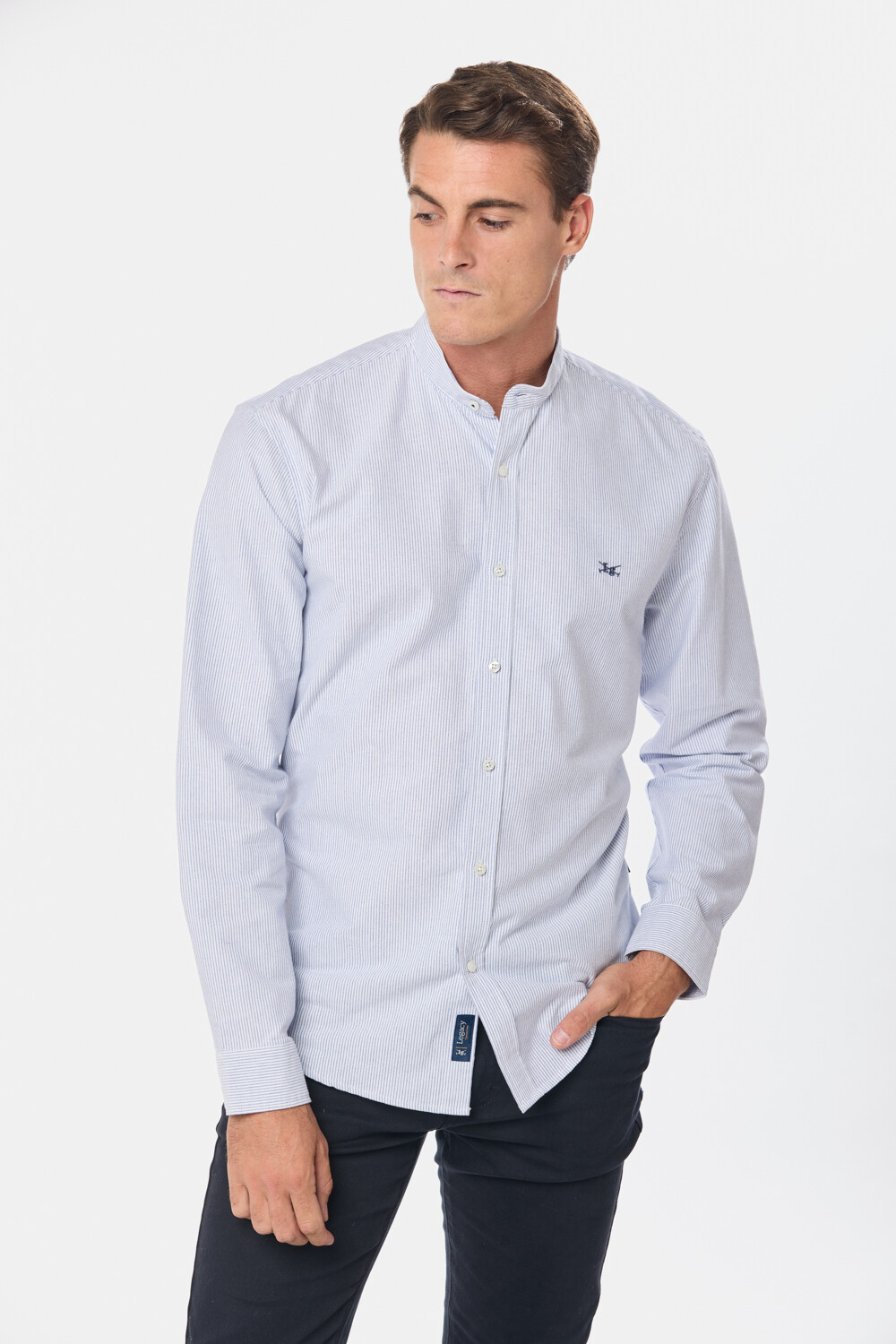 CAMISA MAO OXFORD A RAYAS Celeste