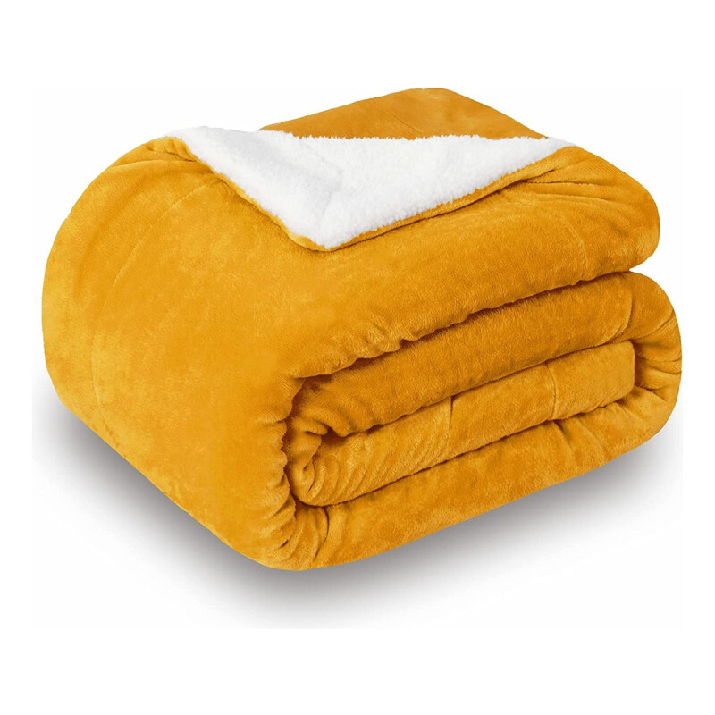 Frazada Manta Polar Termica Con Corderito 2 Plazas Amarillo