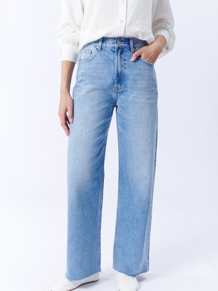 Pantalón De Jean Wide Azul Medio