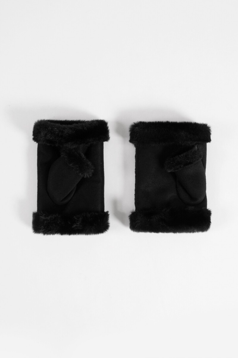 Mitones de suede con pelo negro