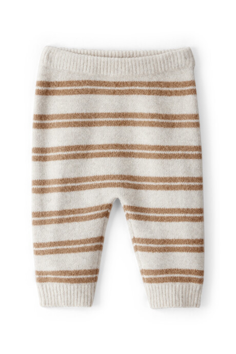 Pantalón de punto, diseño a rayas crema y marrón Sin color