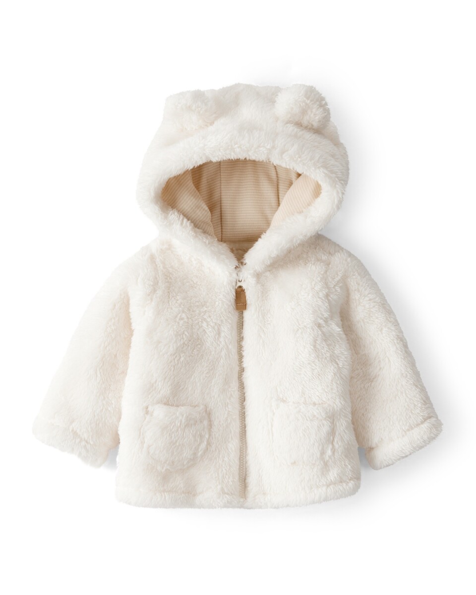 Campera de sherpa, con capucha, blanca 