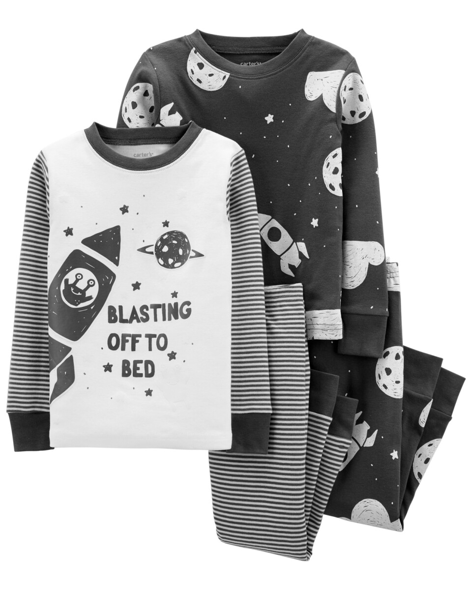 Pijama Cuatro Piezas de Algodón con Ajuste 100% Perfecto Cohetes 