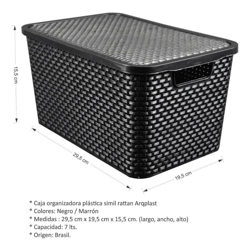 Set x2 caja simil ratán 7 lts NEGRO