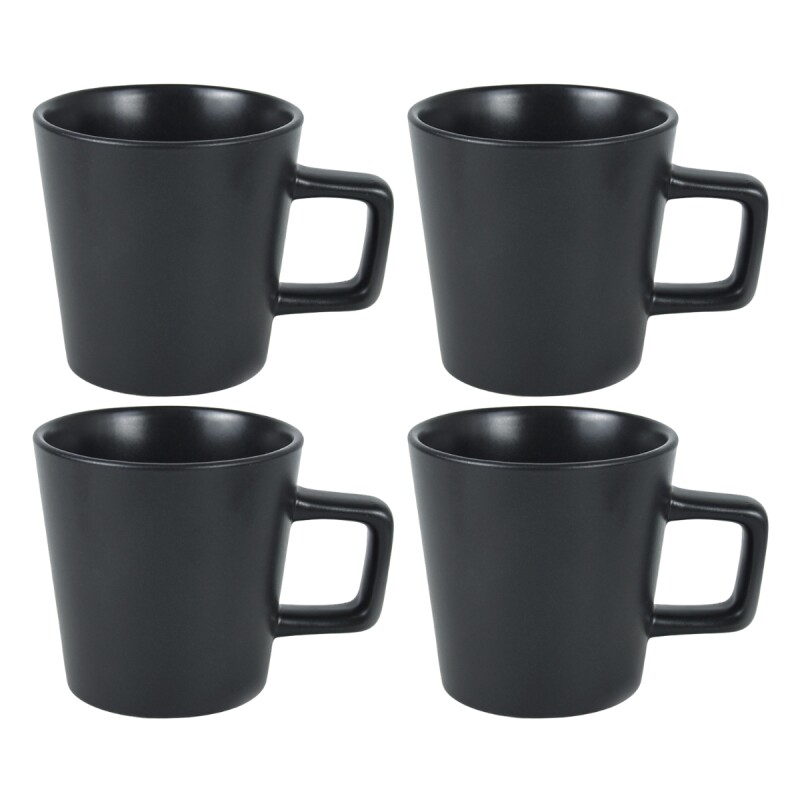 Set x4 Taza de asa recta cerámica 325ml TOKIO NEGRO