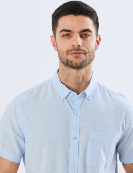 CAMISA LISA DE LINO Celeste