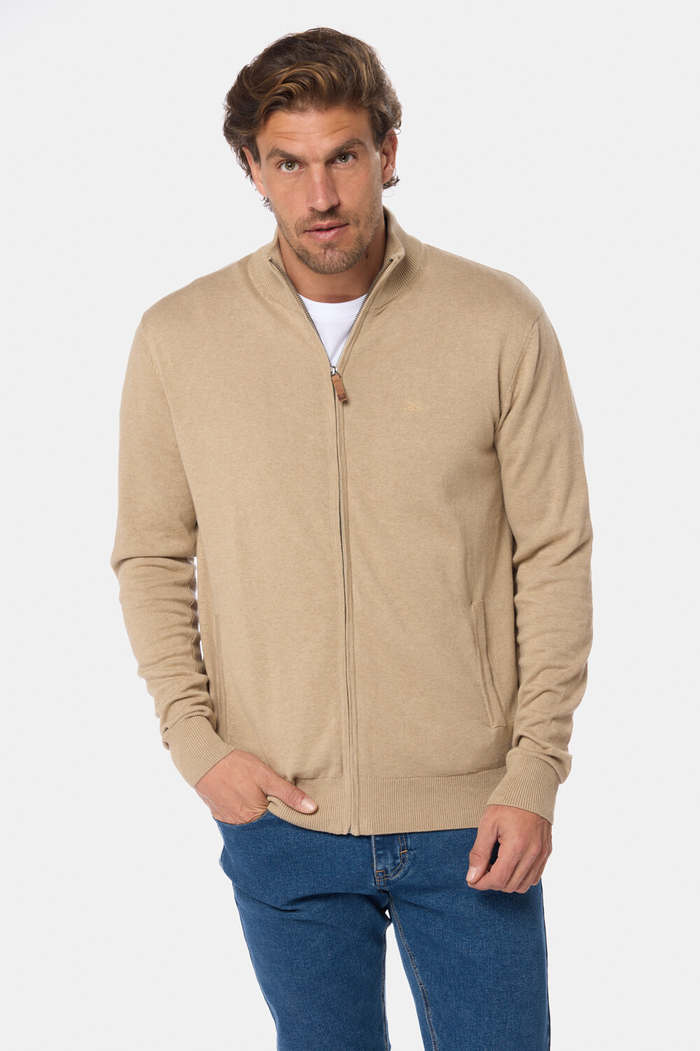 CAMPERA TEJIDA DE ALGODÓN Beige