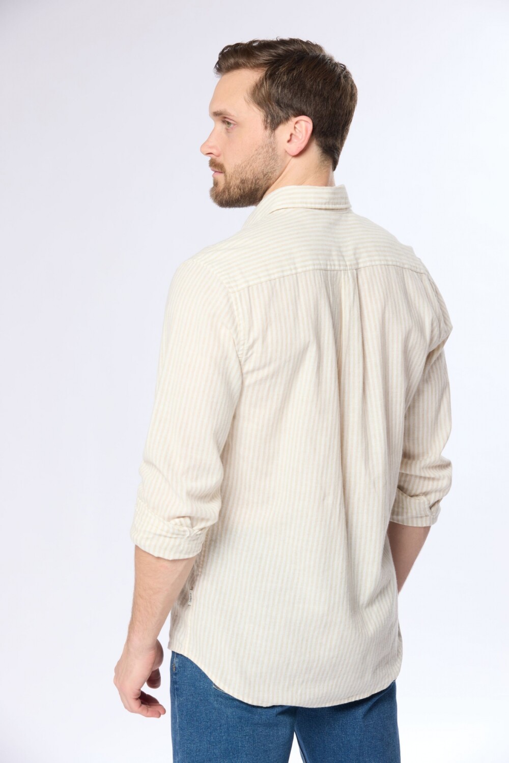 CAMISA DE LINO RAYADA Beige