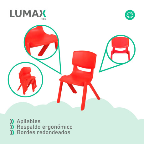 Pack Mesa Infantil Lumax Cuadrada + 4 Sillas Rojo