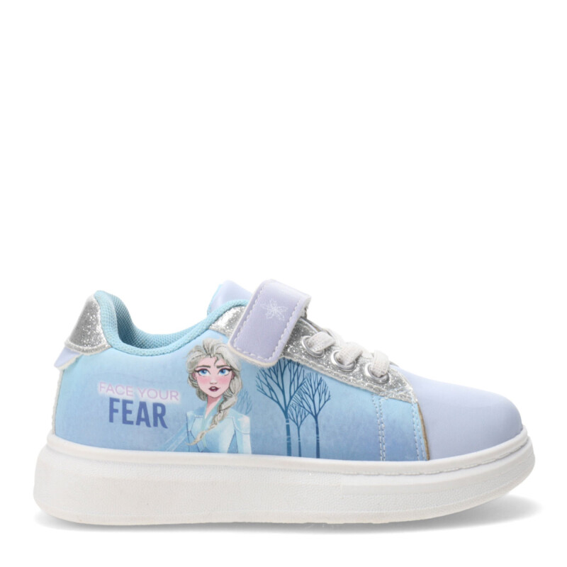 Championes Infantiles Disney Frozen Plataforma Velcro Lila - Celeste - Plateado