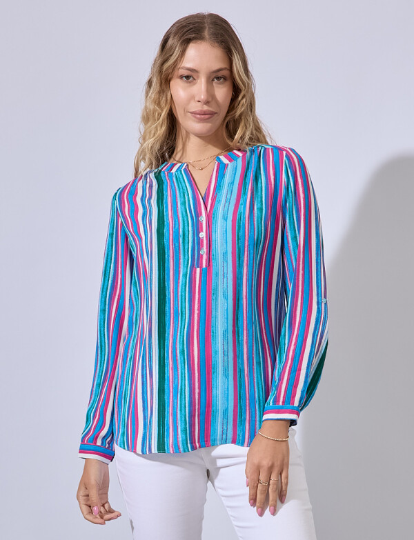 Blusa Botones Printed AZUL/MULTI