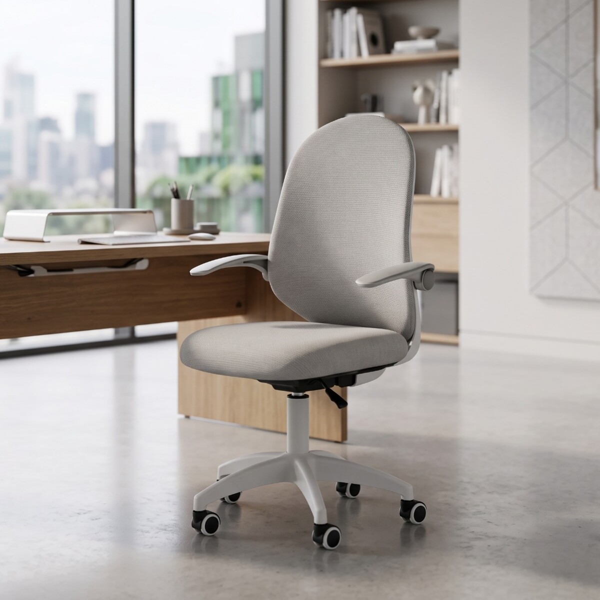 SILLA DE OFICINA ERGONÓMICA GIRATORIA CON RUEDAS ASIENTO REGULABLE - GRIS 