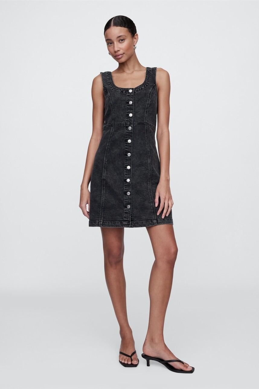 Vestido De Jean Con Botones Mujer Black Wash