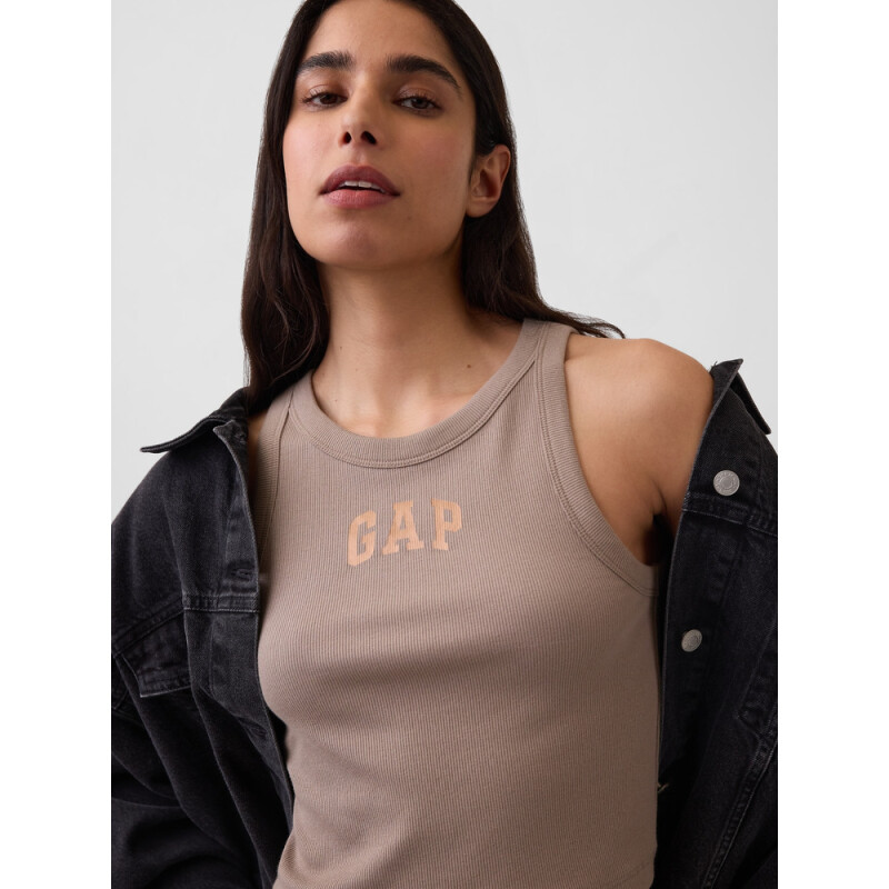 V-SL RIB 2X2 LOGO CROP TANK MEDIUM COOL BROWN