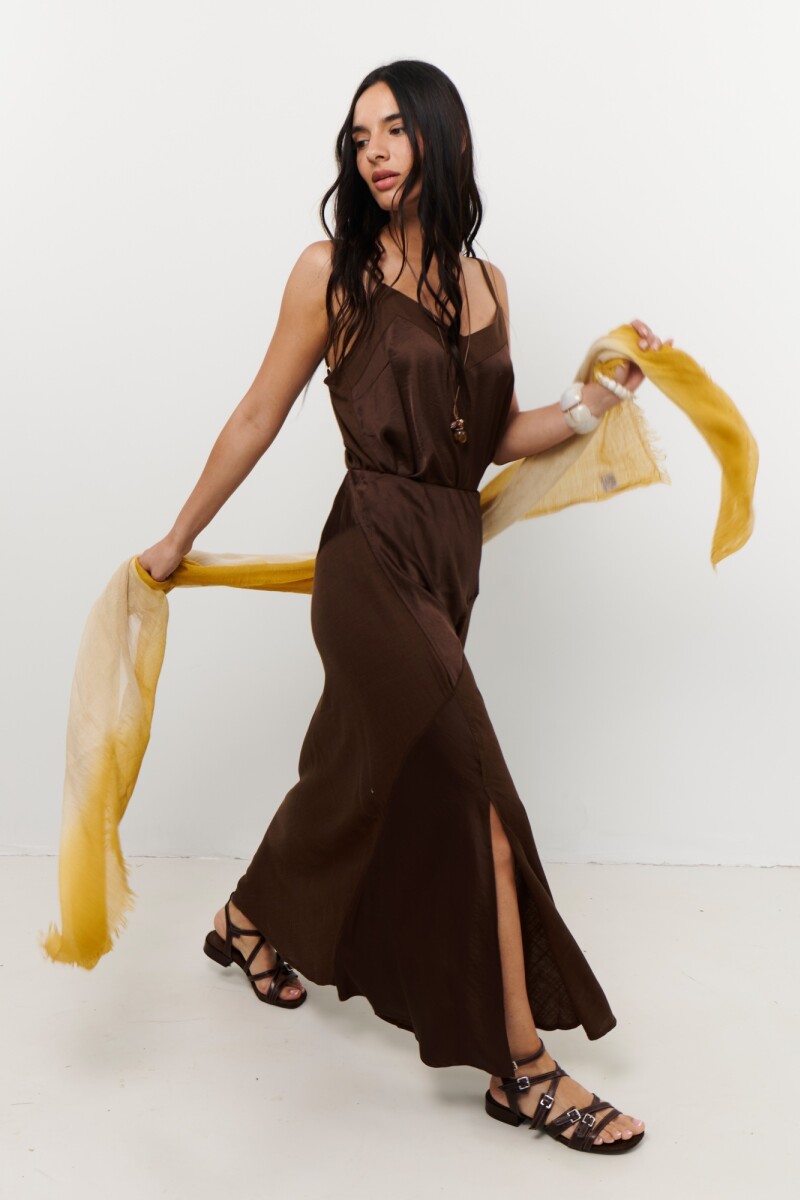 FALDA LINO SATEN MARRON