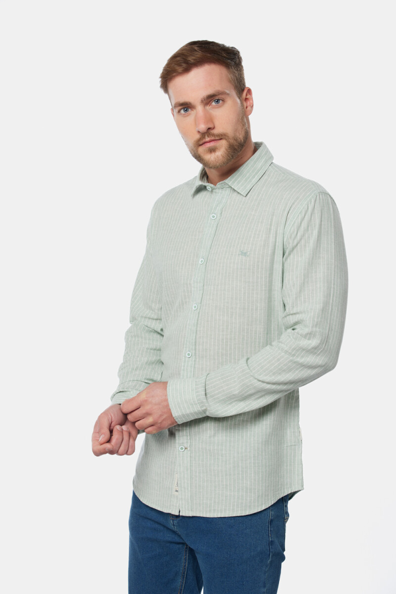 CAMISA DE LINO RAYADA - Verde 