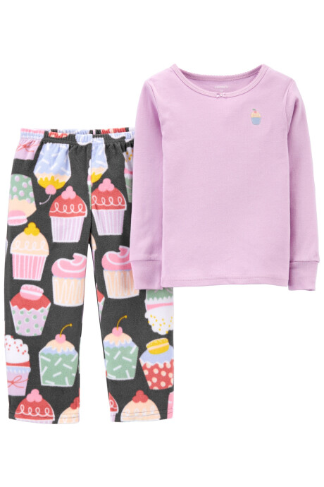 Pijama dos piezas pantalón micropolar y remera algodón, diseño cupcakes Sin color
