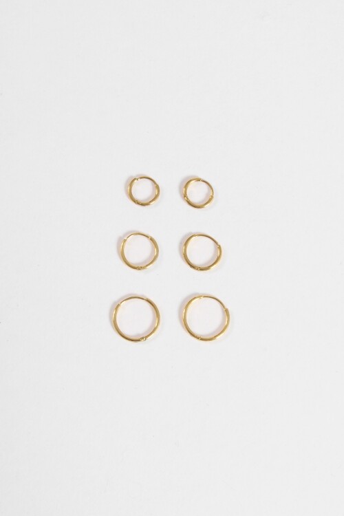 Set de 3 aros de acero finos dorado