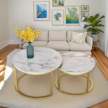 Set 2 mesas auxiliares ratonas tipo nido Doncaster Dorado/blanco