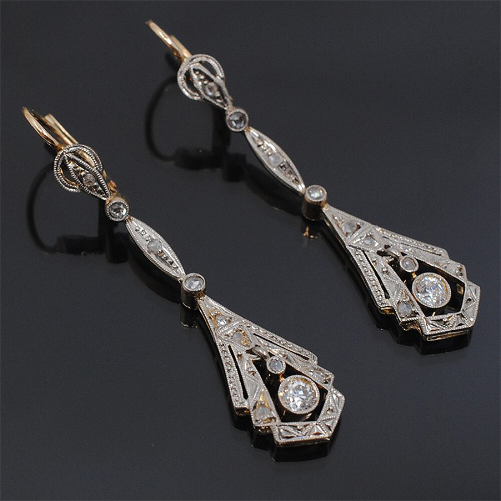 Caravanas Antiguas En Oro 18K, Brillantes Y Diamantes Caravanas Antiguas En Oro 18K, Brillantes Y Diamantes