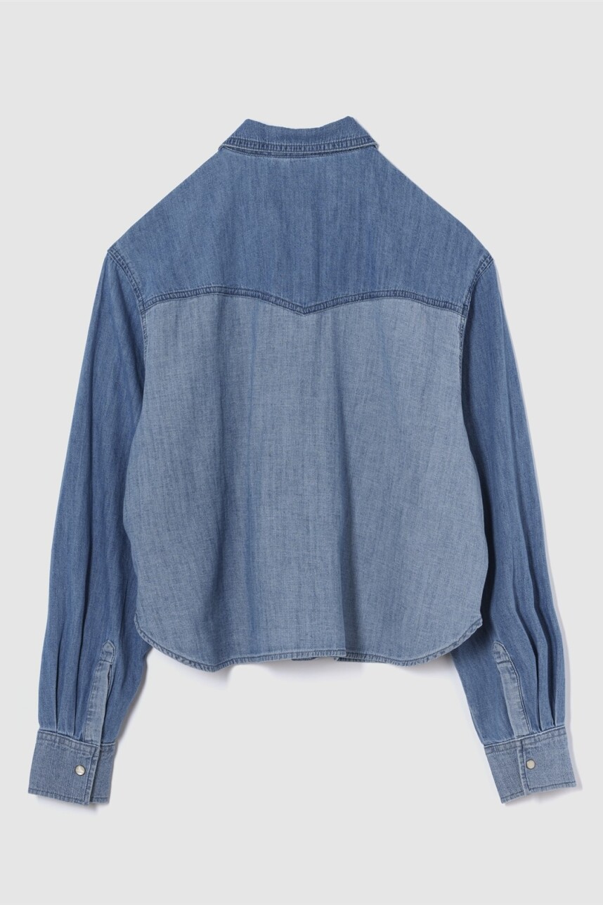 Camisa De Jean Corta Mujer Panel Denim