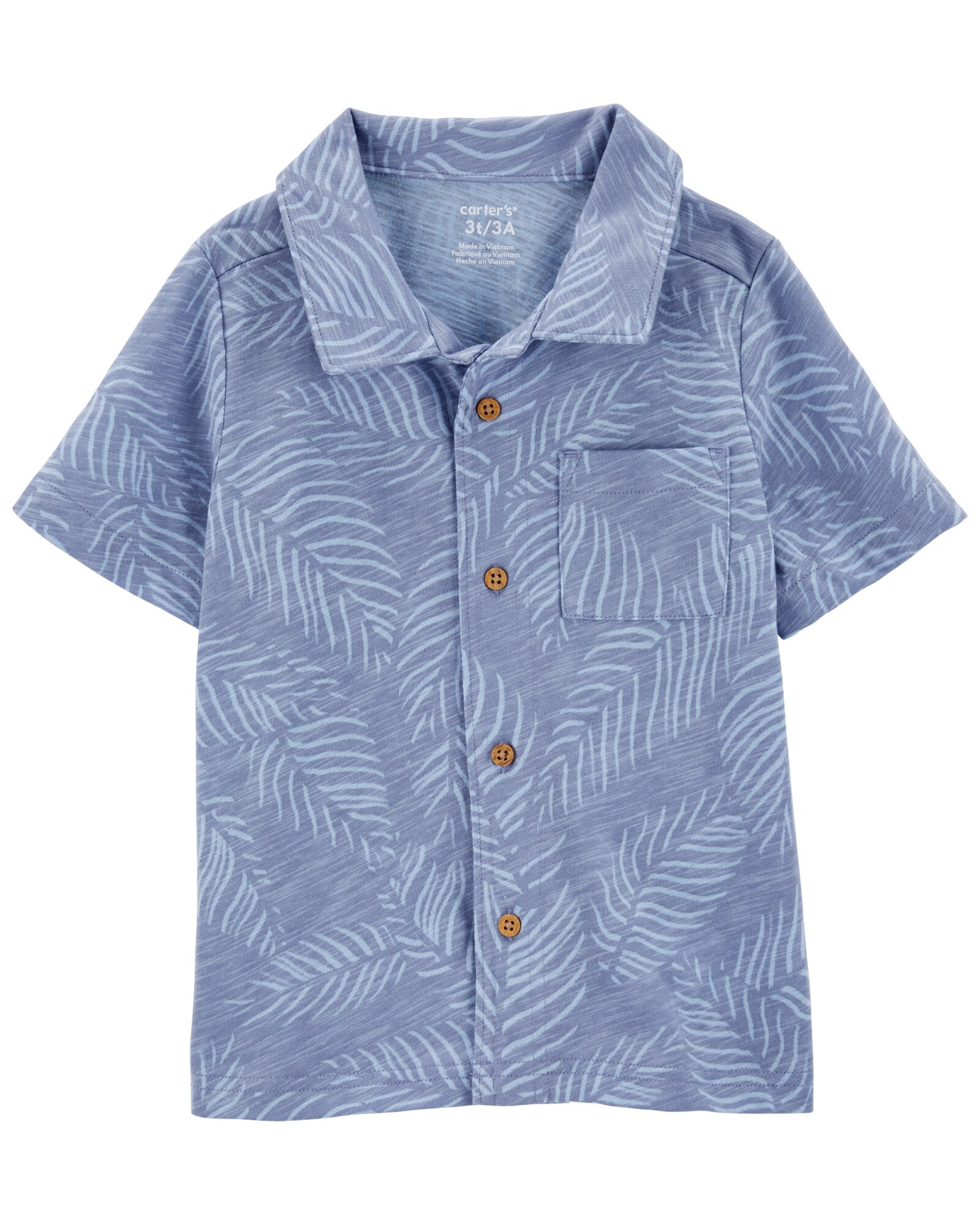 Camisa de algodón, manga corta, diseño palmeras Sin color