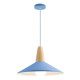 Lampara Colgante Metal Nordica Plato Deco Simil Madera Led Azul
