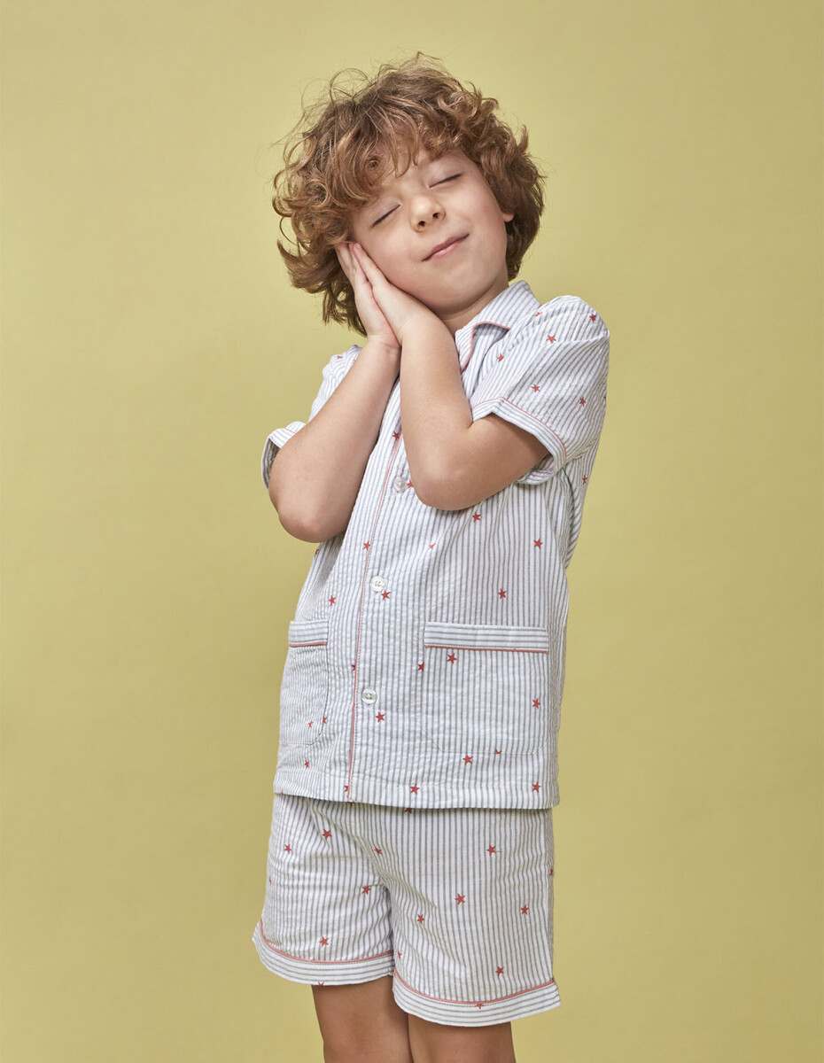 Pijama Rayas Con Estrellas - Blanco 